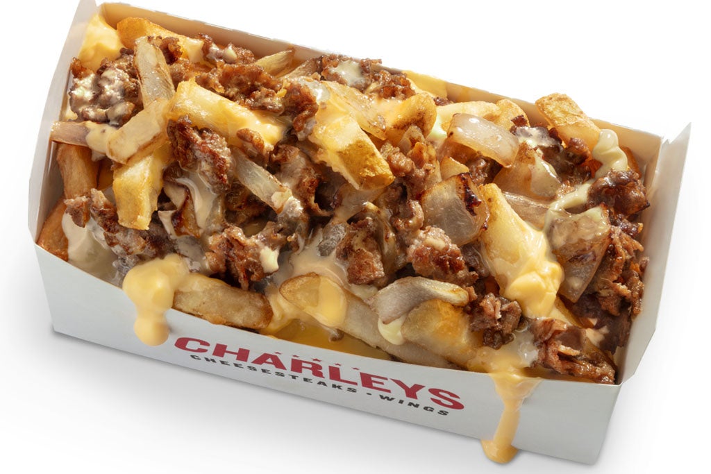 Charleys cheesesteaks, fries, and signature menu items.