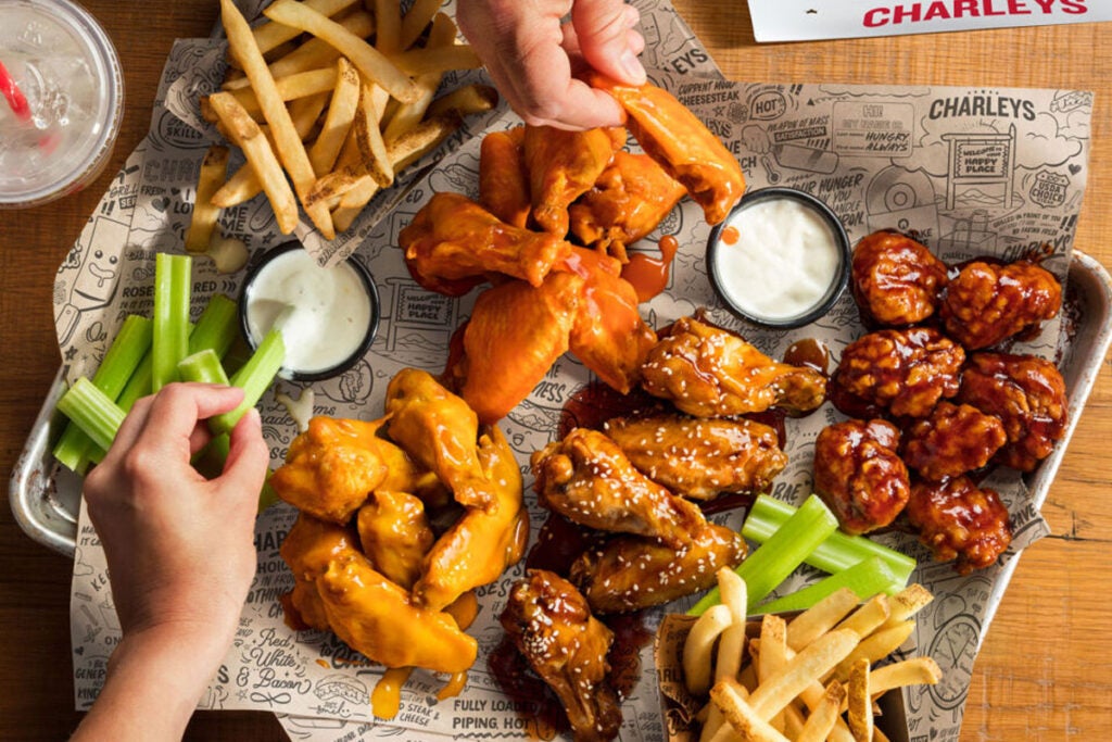 Official Charleys wings menu image.