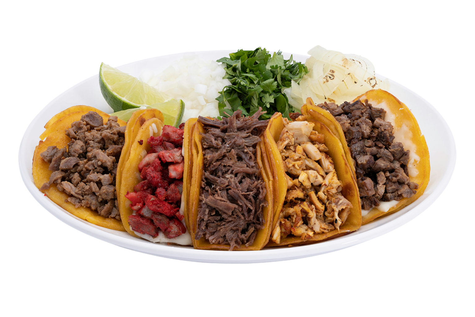 Mixed Taco Works taco plate with fresh toppings and sides.